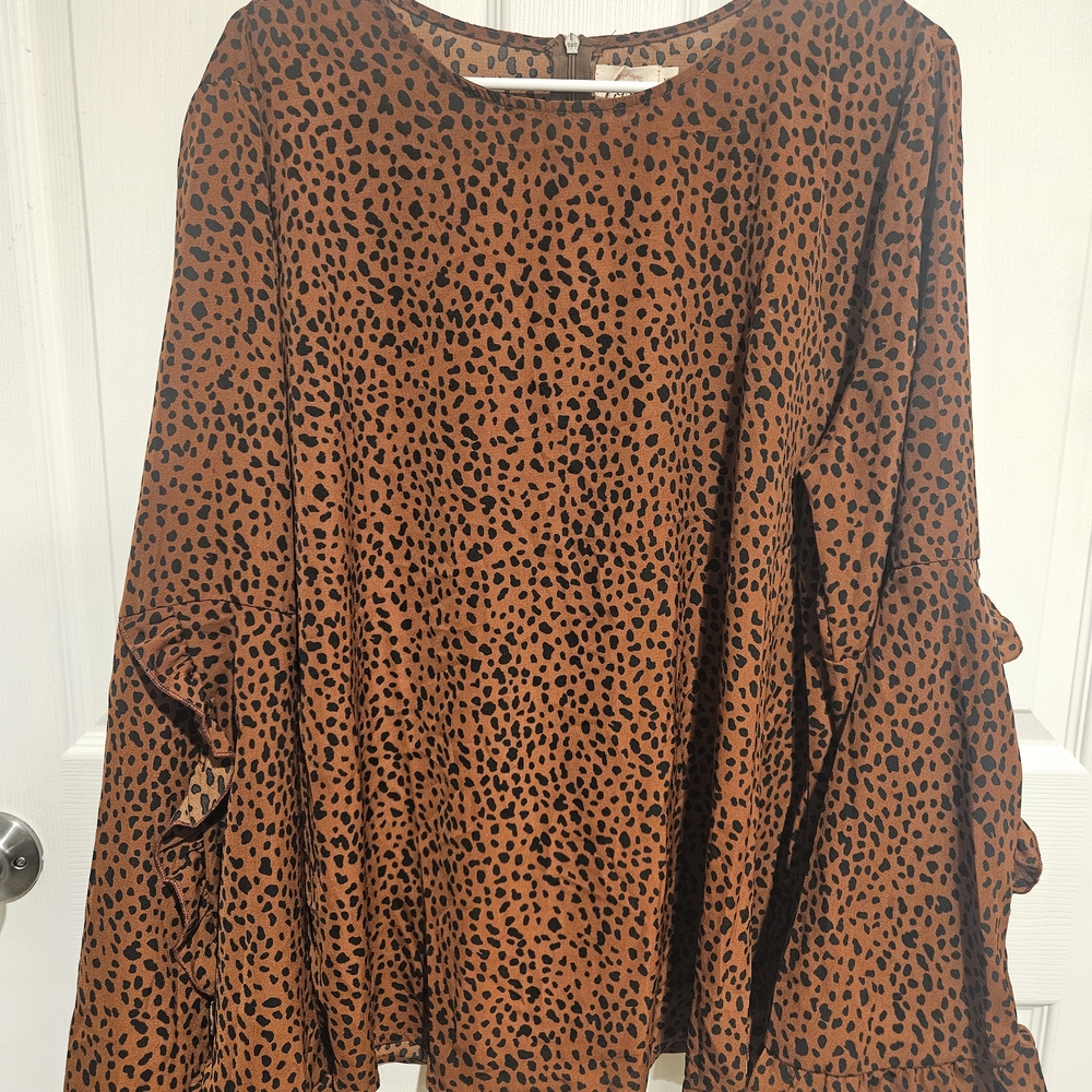 Grace & Emma Elegant Animal Print Blouse with Ruffle Sleeves
